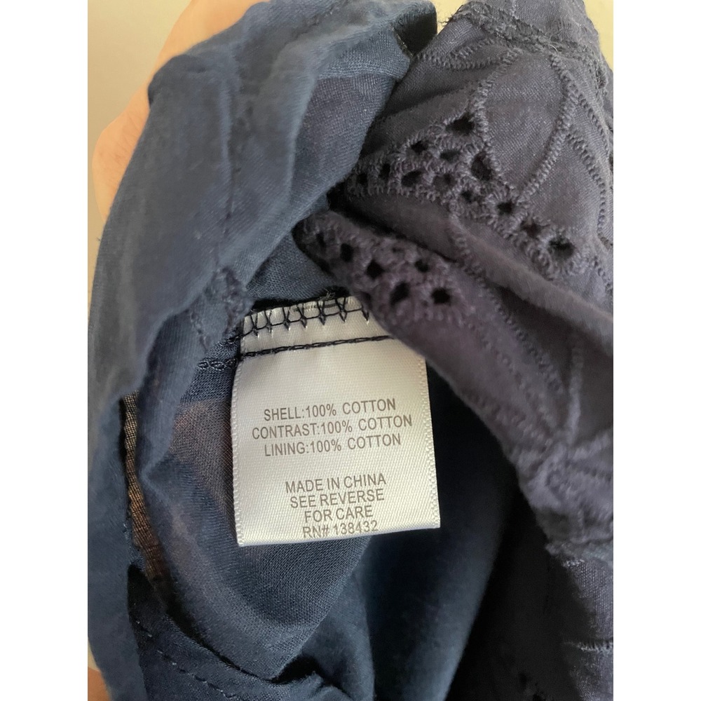 ModCloth Navy Blue Eyelet Peter Pan Collar Retro Midi Dress 12 Old Money Preppy - Picture 10 of 10